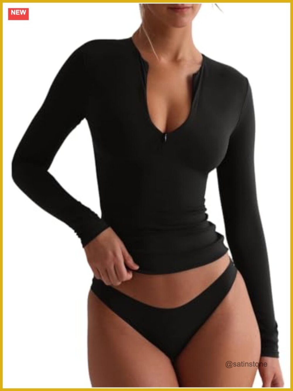 REORIA Quarter Zip Sexy V Neck Long Sleeve Top Going Out Tops for Women